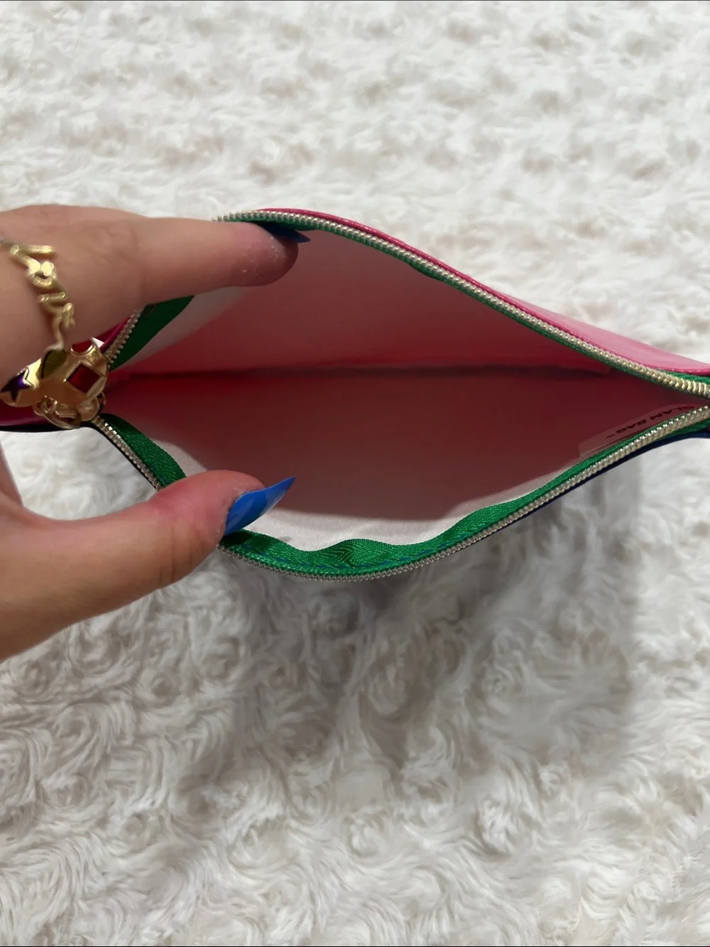 Bright Pink and Blue Cosmetic Pouch with Heart Charm Zipper Makeup Bag